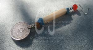 4"Earring with Bone, Turquoise and Antique Coin by Christina Jarmolinski