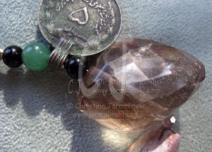 Herkimer Diamond with Antique Coins and Jade Beads by Christina Jarmolinski