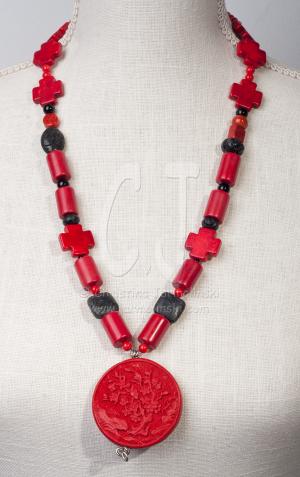 Cinnabar Delight- Carved Pendant by Christina Jarmolinski