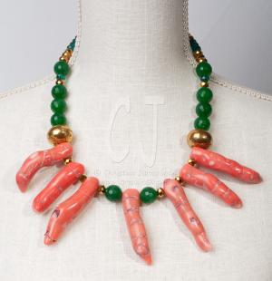 Coral Roots with Green Jade Choker by Christina Jarmolinski