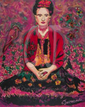 Frida in a Field of Flowers by Christina Jarmolinski
