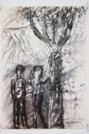 Adam and Eve in the Garden of Eden with the Snake by Christina Jarmolinski