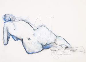  Nude in Blue Oil Pastel by Christina Jarmolinski