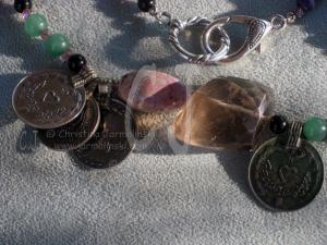 Herkimer Diamond with Antique Coins and Jade Beads by Christina Jarmolinski