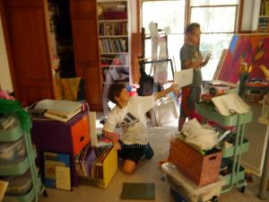 Thomas and RJ helping me with my studio mess.
