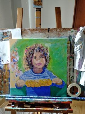 Boy with corn on the cob by Christina Jarmolinski