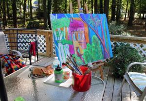  finishing Pemberton painting outside with Lakshmi as my critic