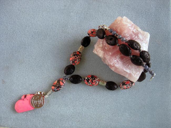 Black Lava and Pink Turquoise "ART JEWELRY"by Christina Jarmol