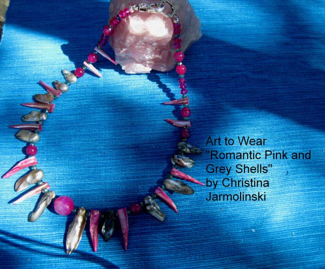 Romantic pink and grey Oyster Shells "ART JEWELRY" by Christina Jarmolinski