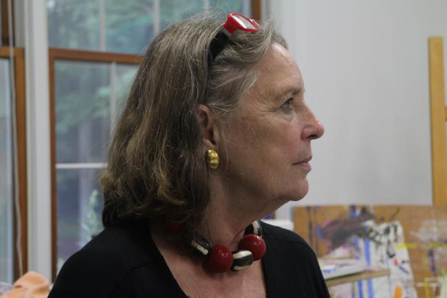 Wendy talking art with me in my studio.