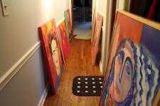 Ready to hang paintings going into my studio  by Christina Jarmolinski