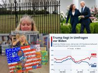 Christina Jarmolinski, US-amerikanische Künstlerin mit Atelier in Tännesberg, freut sich über den Rückzug Präsident Joe Bidens und die mögliche Nominierung von Vize Kamala Harris. Fotos/Collage: privat/jrh 