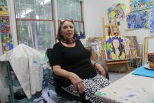 Wendy talking art with me in my studio.