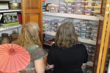 Looks like two girls at a candy shop. We are viewing my bead collection.