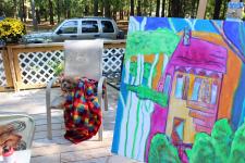  finishing Pemberton painting outside with Lakshmi as my critic