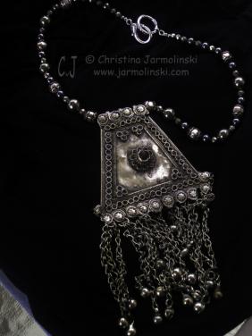 Antique Afghan Pendant with Pyrite Beads by Christina Jarmolinski