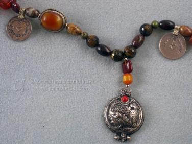 Antique Indian Silver Pendant with facetted Tiger Eyes designed by Christina Jarmolinski