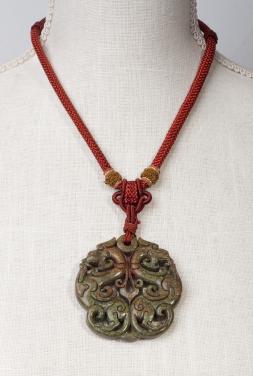 Tibetan Necklace with green Jade Pendant by Christina Jarmolinski