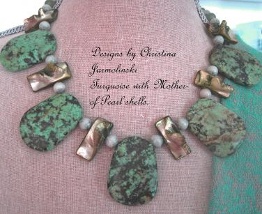 Turquoise and Oyster Shells"ART JEWELRY"by Christina Jarmolinski
